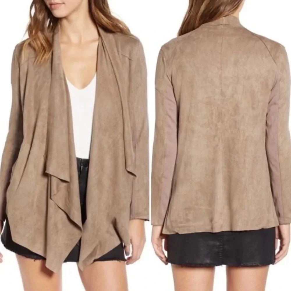 COPY - BLANKNYC Cloud Nine Drape Faux Suede Drop Front Open Cardigan Size S